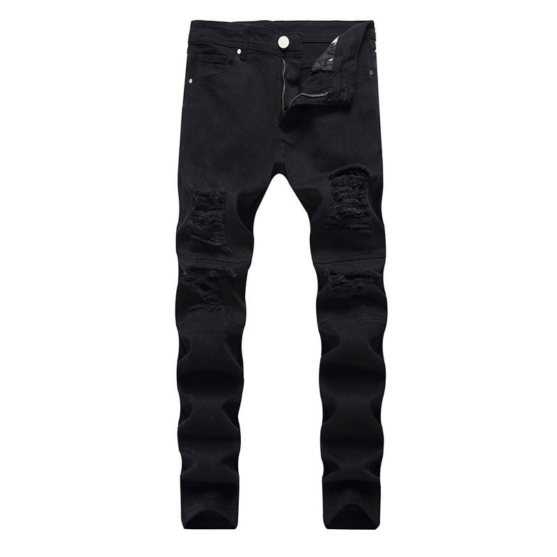 LONGBIDA Mens Skinny Slim Fit Ripped Straight Hip Hop Biker Stretchy Jeans(Black, 32) - Image 1